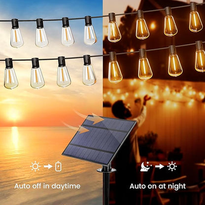 OHLUX 35FT Solar Globe String Lights Outdoor, Waterproof Solar Patio Lights with Remote, 17 Shatterproof LED Filament ST38 Bulbs, 2200K Soft White Dimmable Edison Hanging Lights for Gazebo Deck