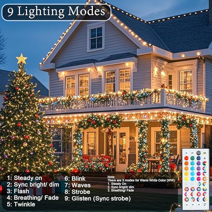 Color Changing Christmas String Lights with Remote, 4 Pack Total 66.6 FT 200 LED String Lights Indoor Outdoor Decoration, 35 Colors Twinkle Patriotic Lights for 4th of July Decorations