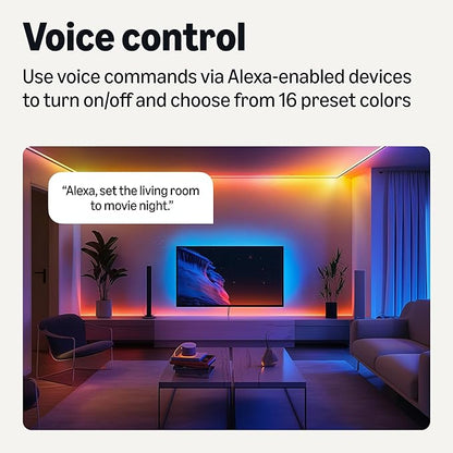 Amazon Basics Smart LED Light Strip, 16.4 Feet, RGB + Tunable White, Works with Alexa Only, 2.4 GHz Wi-Fi, No Hub Required (Pack of 2)