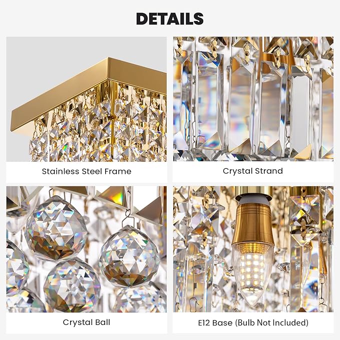 7PM Rectangle K9 Crystal Chandelier Modern Gold Crystal Chandelier Rectangular Pendant Lighting Fixture for Dining Room Kitchen Island Bedroom L59'' x W10'' x H9''