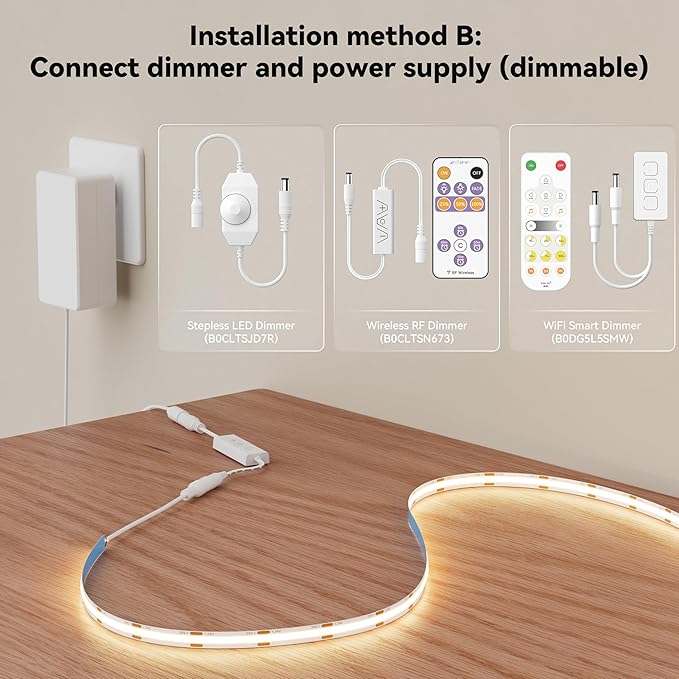 MIWISE COB LED Strip Light,24V 3000K Warm White LED Strip Lights,32.8ft UL-Listed Super Bright Flexible LED Strip,Dotless High Density Cuttable for Cabinet Bedroom DIY Projects(No Adapter&Controller)