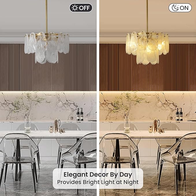 Gold Modern Crystal Chandeliers 16.4in 2 Tier Pendant Light Fixtures 6-Light Round Cloud Glass Chandelier White and Gold Hanging Lighting for Dining Living Room Kitchen Island Bedroom Hallway