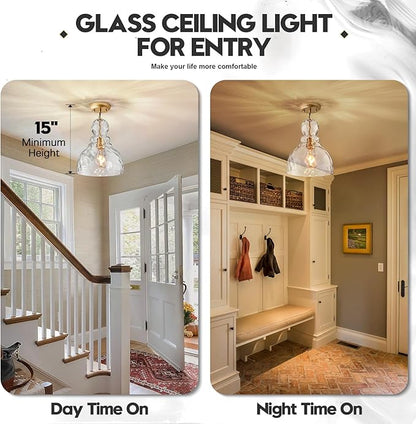 Hammered Glass Pendant Light Gold Pendant Lights Kitchen Island 12in Large Brass Kichen Island Light Over Sink Glass Ceiling Pendant Light for Entry Hallway Dining Room