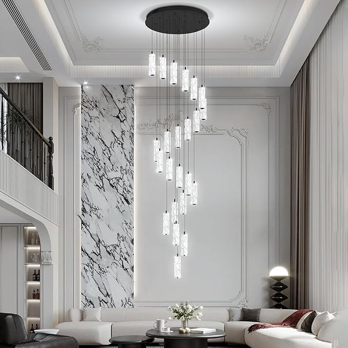 ykolupty Modern Crystal Chandelier 24-Lights Black Chandelier Lighting Fixture High Ceiling Chandelier Suitable for Living Room Staircase Villa
