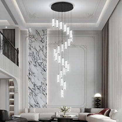 ykolupty Modern Crystal Chandelier 24-Lights Black Chandelier Lighting Fixture High Ceiling Chandelier Suitable for Living Room Staircase Villa