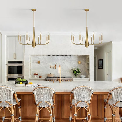 ACNKTZ Gold Chandeliers for Dining Room, 8-Light Modern Farmhouse Metal Chandelier, Brushed Brass Vintage Candle Lighting Hanging Ceiling for Kitchen Island Living Room Foyer Bedroom