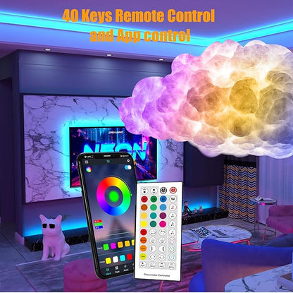 LED Cloud Light,2pcs RGB Cloud Lights with IC Remote Control and APP Control Cool Lights Sync Music Color Changing Led Light for Bedroom Ceiling Adults and Kids Modern Home Decorations