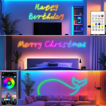 Cozylady RGB Neon LED Rope Lights, Waterproof Bluetooth APP Remote Control Music Sync Strip Lights, 24V Flexible DIY Silicone Light for Bedroom Home Indoor Outdoor Decor (30M/100Ft)