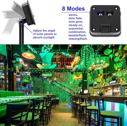 Green Solar Fairy String Lights Outdoor, 2 Pack Each 100LED 8 Modes Copper Wire Lights Christmas Decorations IP67 Waterproof for Garden, Patio, Fence, Balcony