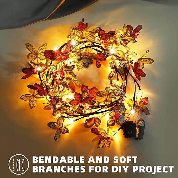 Bexdir Lighted Willow Vine 6FT, Enchanted Willow Vine Lights Battery Operated with Butterfly Decoration Plug in, Vine Lights for Wall Chirstmas Holiday Fireplace Decor