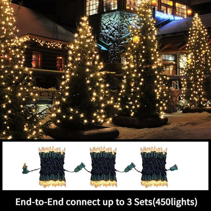 LAMPHOME Clear Christmas String Lights, 150 Count 31.9Ft Incandescent Mini Bulb Lights, Green Wire Waterproof Indoor Outdoor String Lights for Xmas Tree, Garland, Wedding, Party & Holiday Decor