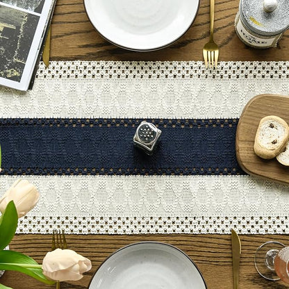 Artoid Mode Dark Blue Farmhouse Rustic Table Runner, Seasonal Holiday Hollow Kitchen Dining Table Decoration for Home Party Decor 12x60 Inch