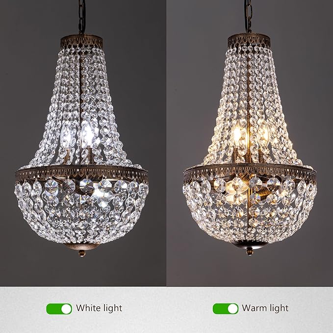 Wellmet 6 Lights French Empire Crystal Chandelier 13 Inch Farmhouse Chandeliers Lighting, Antique Bronze Adjustable Ceiling Pendant Light Fixture for Dining Living Room Bedroom Bathroom Foyer