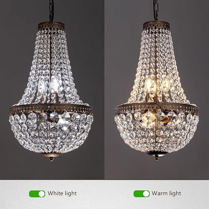 Wellmet 6 Lights French Empire Crystal Chandelier 13 Inch Farmhouse Chandeliers Lighting, Antique Bronze Adjustable Ceiling Pendant Light Fixture for Dining Living Room Bedroom Bathroom Foyer