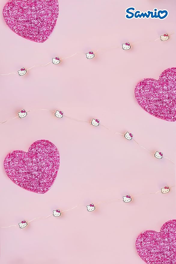 Silver Buffalo Hello Kitty Face with Pink Bow 20ct Decorative String Lights, 7 Feet Long, Battery Powered (Batteries Not Included), Pink LED, Indoor Use Only