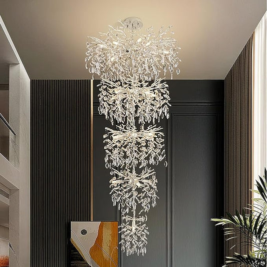 Modern Tree Branch Crystal Chandelier 102" Sliver Luxury Large Pendant Lighting 28-Light Contemporary K9 Crystal Chandeliers for Dining Room Kitchen Living Room Foyer Entryway (Sliver, H102"-Round)