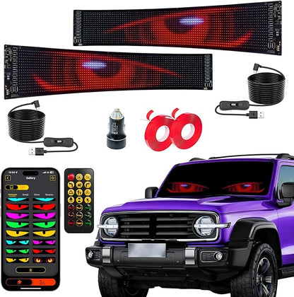 2PCS Devil Eyes Light for Cars SUVs, 23.4"x4.7" Programmable Flex LED Sign, Led Eyes for Truck Windshield with APP Control and Remote Controller