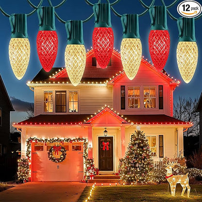 100 Feet Led Christmas Lights, Red and Warm White C9 Christmas String Lights Outdoor, 100 Strawberry Bulbs Connectable UL Certified for Indoor Outdoor Roofline Patio Holiday Party Backyard Decor