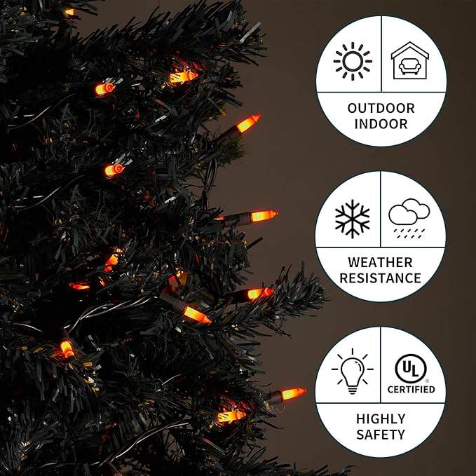 Halloween Lights 100 Counts, 26.5 Feet Orange Christmas Lights Indoor Outdoor,Black Wire Connectable of Lighting String,Decorations for Holiday, Party,Festival