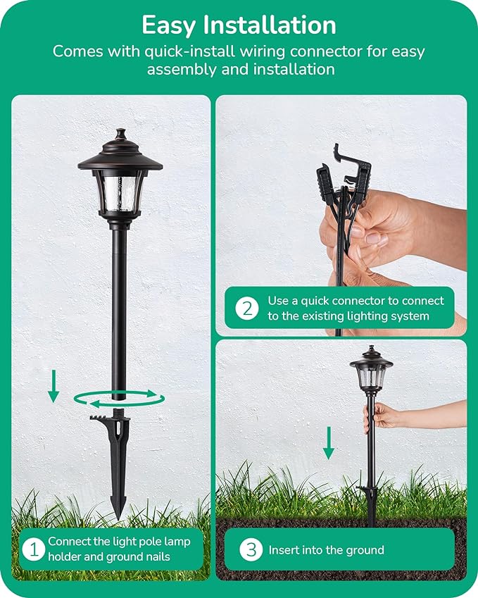 EDISHINE Low Voltage Landscape Lights, 12V 3W 120LM 3000K Seed Glass Outdoor Landscape Path Lights with Connectors, ORB Waterproof Electric LED Pathway Light Wired for Walkway Garden Yard, 6 Pack