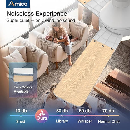 Amico Ceiling Fans with Lights, 52 inch Low Profile Ceiling fan with Light and Remote Control, Flush Mount, Reversible, 3CCT, Dimmable, Noiseless, White Ceiling Fan for Bedroom, Indoor/Outdoor Use