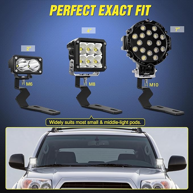 Nilight Ditch Light Brackets Hood Hinges Mount Bracket Kit for Auxiliary Offroad LED Pods Work Lighting Compatible with Toyota 4Runner 4th Gen 2003 2004 2005 2006 2007 2008 2009