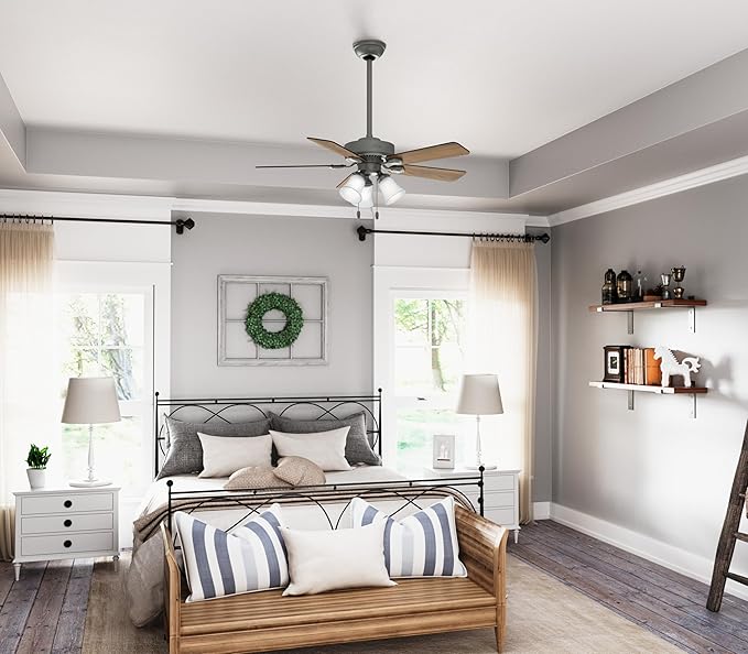 Hunter 44 inch Indoor Ceiling Fan with LED Lights - Ceiling Fan with Pull Chain, For Bedroom, Living Room, or Kitchen, Standard Mount, No Remote, 5 Blades - Swanson 50882, Matte Silver