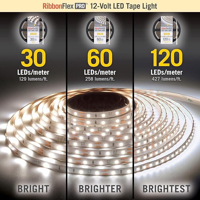 Armacost Lighting RibbonFlex Pro 12V White LED Strip Lights 120 LED/m, 5000K, 16.4 ft 163230