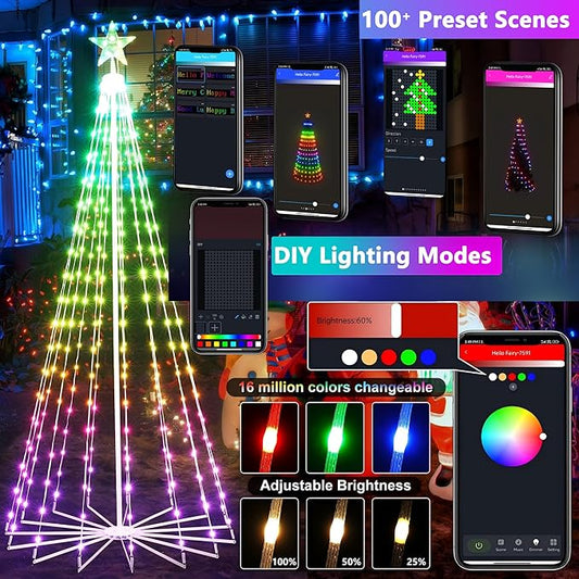 Joomer Christmas Tree Star Lights, 8FT 340LED Smart Orange Purple Light with Remote Timer Music Sync Bluetooth App Controlled RGB Color Changing Lights for Christmas Halloween Decoration