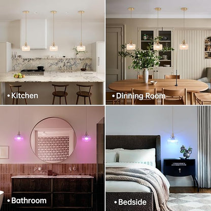 Shenmoyl Battery Operated Pendant Light 5000mAh Rechargeable Chandelier with Remote Control Wireless Adjustable Hanging Clear Striped Light for Kitchen Island Dining Room Hallway