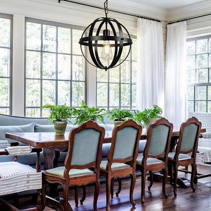 DLLT Vintage Globe Pendant Hanging Light, Matte Black, 1-Light, E26 Base, Ideal for Dining Room, Kitchen Island, Living Room, Home Office