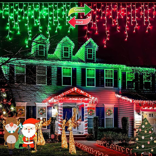 JMEXSUSS 400 LED Red and Green Christmas Lights, Red & Green Icicle Lights Clear Wire, Connectable String Lights Plug in for Christmas Party Outdoor Eaves Home Xmas Decorations