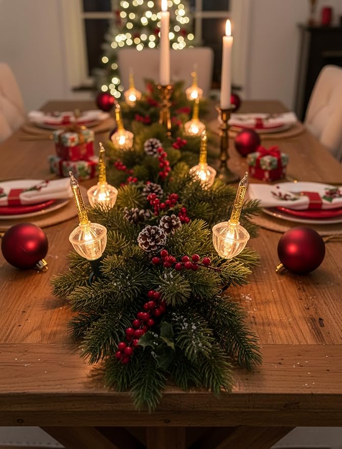 Oviejo Gold Bubble Lights for Christmas Tree, 8.8Ft Christmas Bubble Lights10 Gold Glitter Clear Bubble Lights(1 Spare), C7/E12 Base, Outdoor for Holiday Party Christmas Tree Decorations