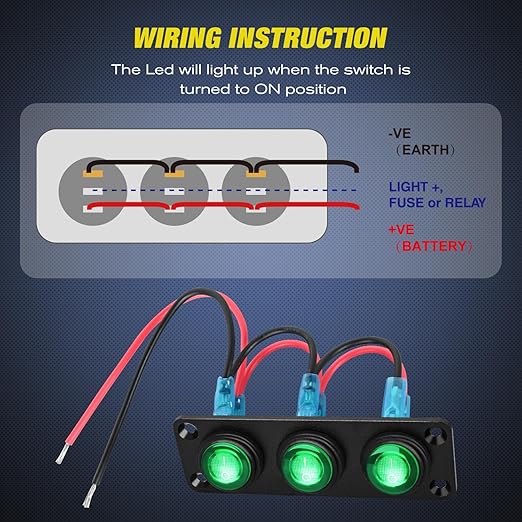 Nilight 3 Gang Rocker Switch Panel 12V Waterproof On-Off Toggle Switches with Green LED Light Three Pin for Automotive Lights Marine Boat Car Camper Truck Vehicles