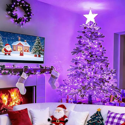LAMPHOME 33ft 100LED Purple String Lights, Waterproof Plug in 16 Modes Twinkle Christmas Lights, Indoor Outdoor Halloween Decor for Bedroom Yard Garden, Purple Christmas Tree Carnival Party Supplies