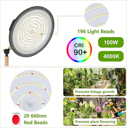 HMVPL 100W Grow Lights for Indoor Plants Full Spectrum, Plant Lights for Indoor Growing with 216 Light Beads, Timer, Remote Control, Dimmable Standing Growth Lamp for Large Many Plants(5 Level Height)