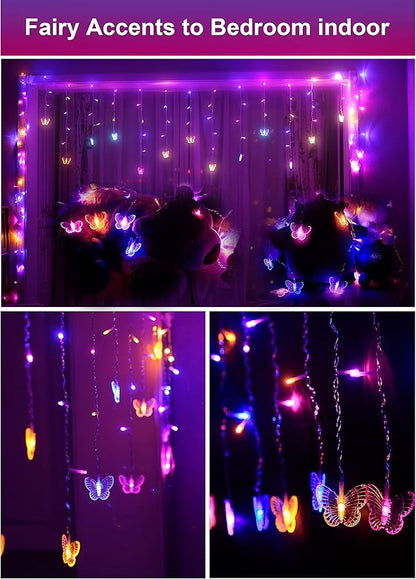 Butterfly Fairy Lights for Bedroom Curtain Ceiling Wall Decor USB Plug-in 120 Led 19.7FT Twinkle String Light with Remote, for Toddler Teen Girls and Christmas Decorations