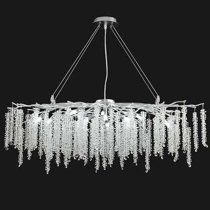 Modern Rectangle Crystal Tree Branch Chandelier, L40'' Silver Linear Art Deco Raindrop Indoor Hanging Pendant Light Fixture for Kitchen Island Dining Room Living Room Foyer 13 Lights