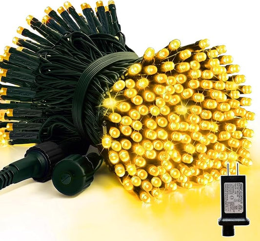 LAMPHOME 66ft Golden Christmas Decorative Mini Lights,200 LED Green Wire Fairy Starry String Lights Plug in, 16 Lighting Modes for Indoor Outdoor Xmas Tree Wedding Party (Yellow)