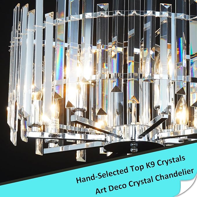 Chrome Crystal Chandeliers for Dining Room, 20" Modern Raindrop Round Pendant Ceiling Lights Fixture Living Room Entryway Bedroom 8 Light