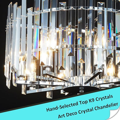 Chrome Crystal Chandeliers for Dining Room, 20" Modern Raindrop Round Pendant Ceiling Lights Fixture Living Room Entryway Bedroom 8 Light