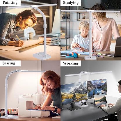 GAEFURY LED Desk Lamp for Home Office, 24W Bright Desk Lamp with Phone Holder Base - 25 Lighting Modes Eye-Caring Desk Light Adjustable Gooseneck Lamp for Workbench Drafting Reading Study-White