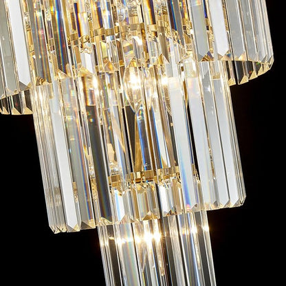 Gold Long Crystal Chandelier for High Ceiling, Height 35.5 inch 5-Tier Modern Chandeliers Lighting Fixture, Round Light for Entryway Staircase Foyer