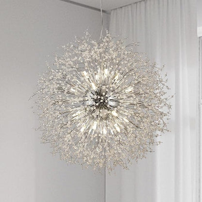 Modern Dandelion Chandeliers 16-Light, Sputnik Crystal Hanging Lamp, Large Chrome Lighting, Round Firework Pendant Light for Kitchen Island Farmhouse Bedroom Living Room (Chrome, D31.4inch)