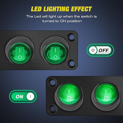 Nilight 3 Gang Rocker Switch Panel 12V Waterproof On-Off Toggle Switches with Green LED Light Three Pin for Automotive Lights Marine Boat Car Camper Truck Vehicles