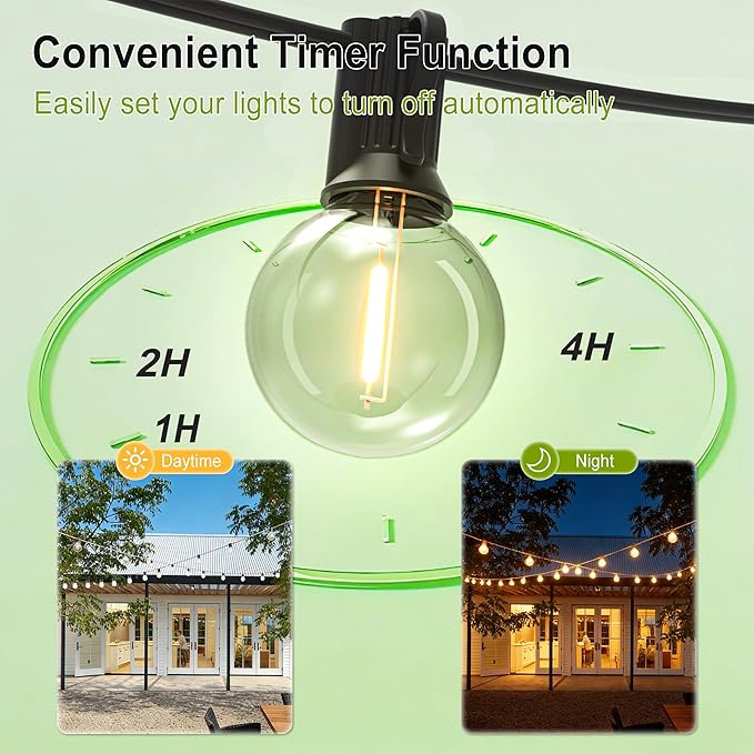 SUFEIMAS Outdoor-String-Lights-Patio-LED-Light-Outside 30FT Waterproof Dimmable Remote Outdoor Lighting 28 Globe G40 LED Bulbs Hanging Lights Connectable for Backyard Porch Party 12 inch Far Apart