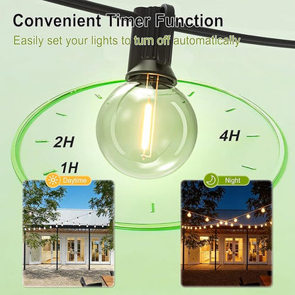 SUFEIMAS Outdoor-String-Lights-Patio-LED-Light-Outside 30FT Waterproof Dimmable Remote Outdoor Lighting 28 Globe G40 LED Bulbs Hanging Lights Connectable for Backyard Porch Party 12 inch Far Apart