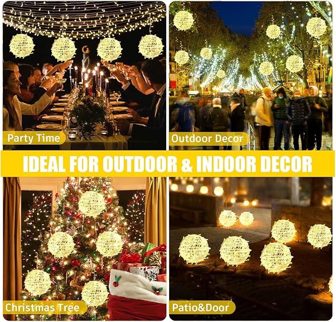 Baung Christmas String Lights Outdoors,4 Pack 7.98" Sphere Ball Tree Garden Globe Lights for Home, Party, Christmas, Porch Patio,Wedding, Garden,Tree Decoration with Memory Function Plug