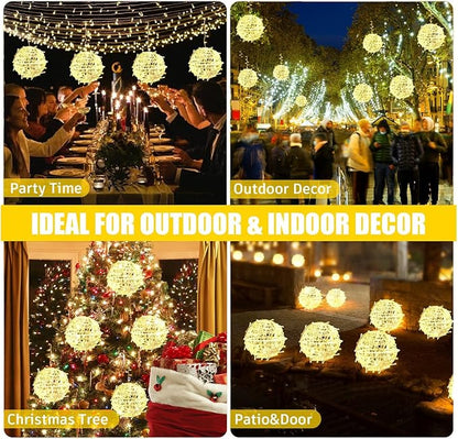Baung Christmas String Lights Outdoors,4 Pack 7.98" Sphere Ball Tree Garden Globe Lights for Home, Party, Christmas, Porch Patio,Wedding, Garden,Tree Decoration with Memory Function Plug