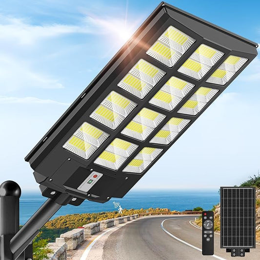 OKPRO 10000W Solar Street Light Outdoor, IP66 Waterproof Solar Lights Outdoor with Motion Sensor & Remote, Dusk to Dawn Commercial Security Lighting for Parking Lot, Yard, Farm, Driveway